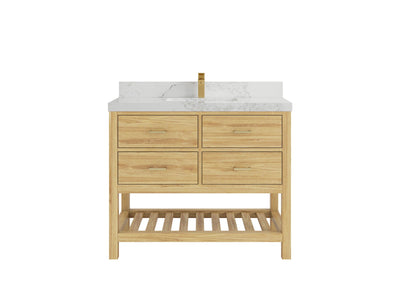 Parker Teak  42 in. W x 22 in. D Single Sink Bathroom Vanity in Light Natural with 2 in Calacatta Nuvo Quartz Countertop