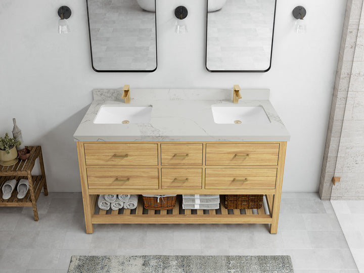 Parker Teak Wood 60 in. W x 22 in. D Double Sink Bathroom Vanity - photo 13
