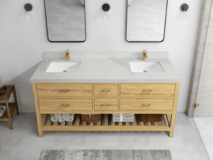 Parker Teak Wood 72 in. W x 22 in. D Double Sink Bathroom Vanity - photo 13