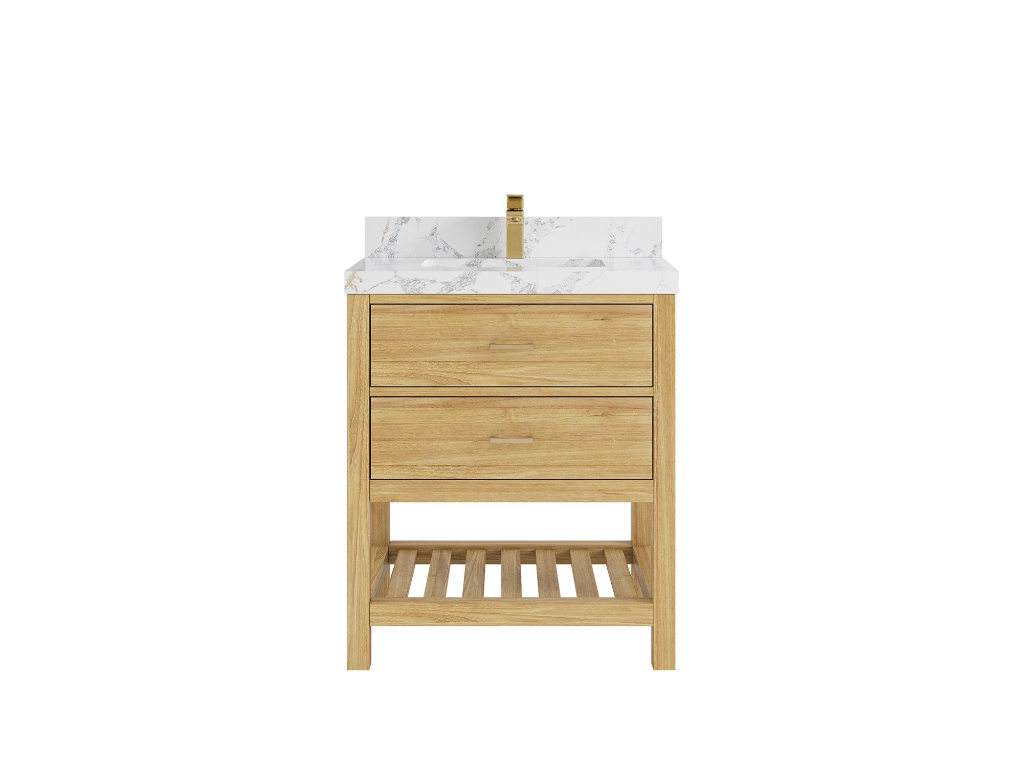 Parker Teak  30 in. W x 22 in. D Single Sink Bathroom Vanity in Light Natural with 2 in Poanazzo Quartz Countertop
