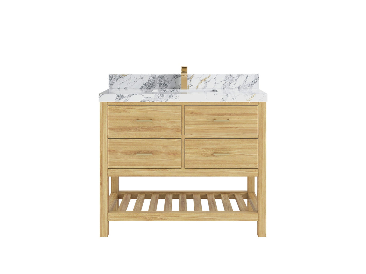 Parker Teak  42 in. W x 22 in. D Single Sink Bathroom Vanity in Light Natural with 2 in Poanazzo Quartz Countertop