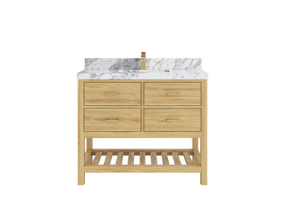Parker Teak  42 in. W x 22 in. D Single Sink Bathroom Vanity in Light Natural with 2 in Poanazzo Quartz Countertop