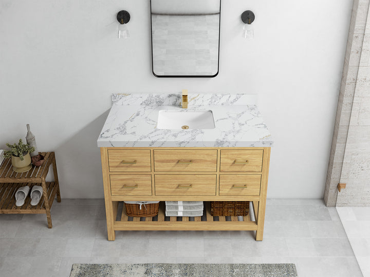 Parker Teak Wood 48 in. W x 22 in. D Single Sink Bathroom Vanity - photo 13