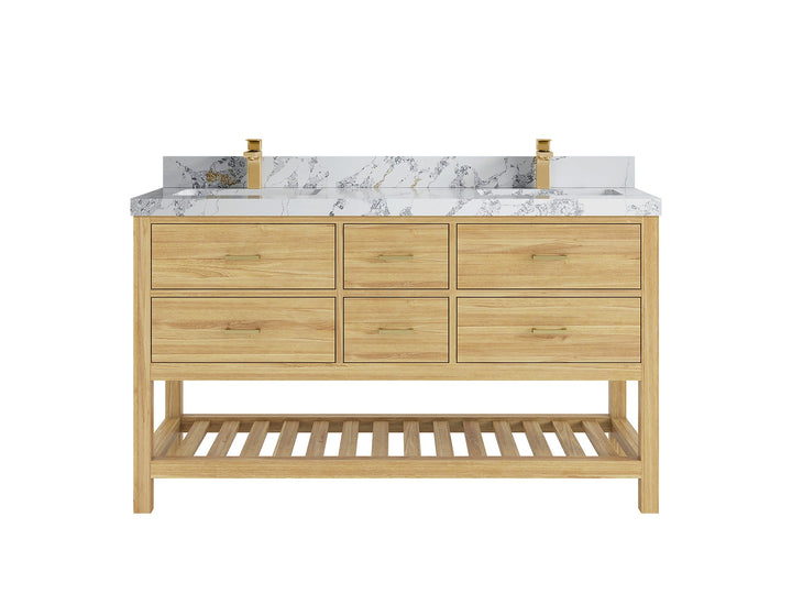 Parker Teak Wood 60 in. W x 22 in. D Double Sink Bathroom Vanity - photo 16