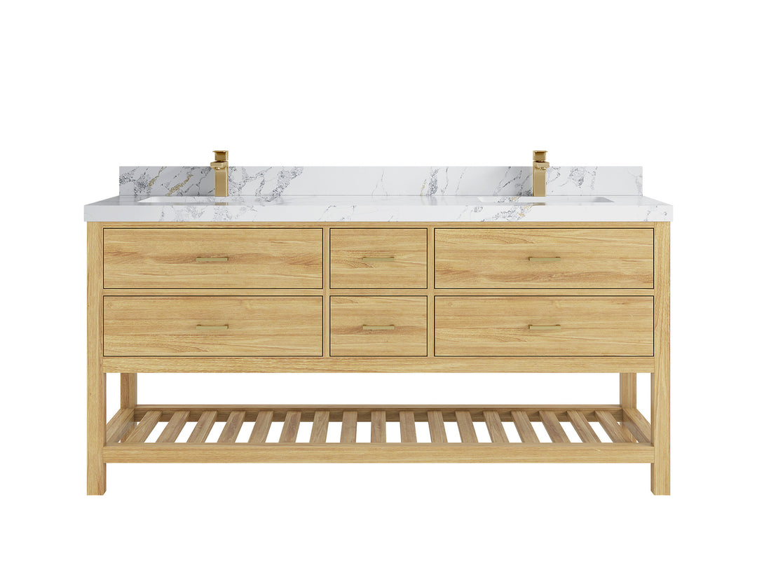 Parker Teak 72 in. W x 22 in. D double Sink Bathroom Vanity in Light Natural with 2 in Poanazzo Quartz Countertop