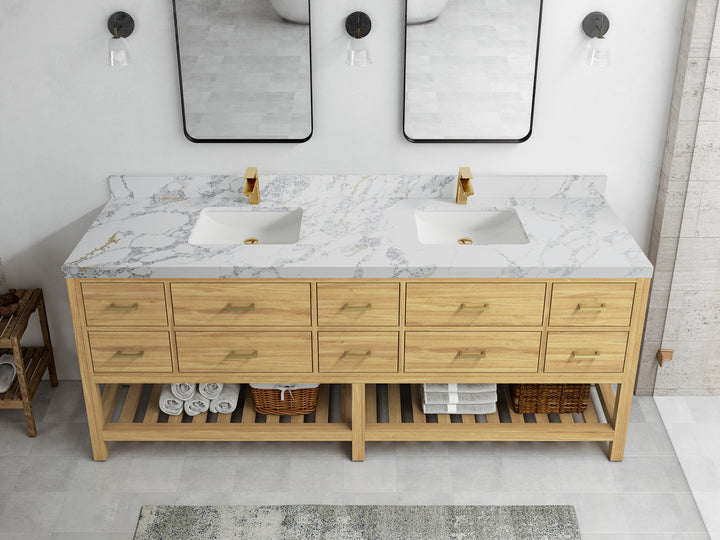Parker Teak Wood 84 in. W x 22 in. D Double Sink Bathroom vanity with - photo 15