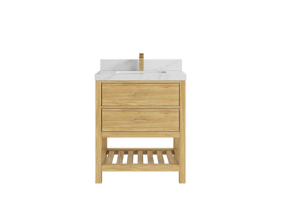 Parker Teak  30 in. W x 22 in. D  Single  Sink Bathroom Vanity in Light Natural with 2 in Calacatta Sienna Quartz Countertop