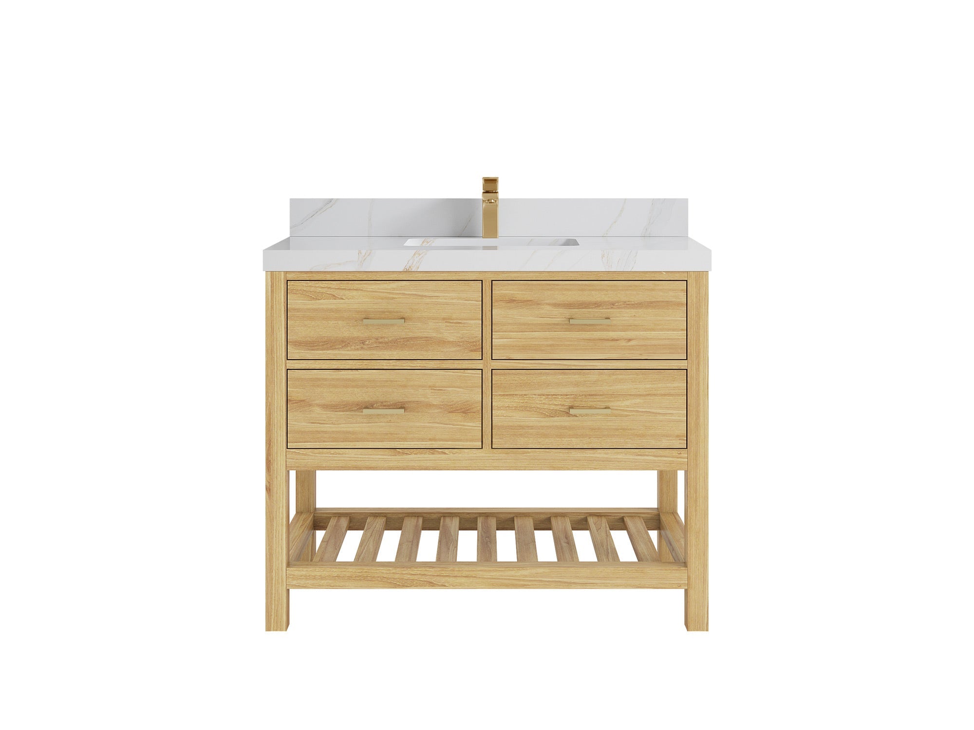 Parker Teak  42 in. W x 22 in. D  Single  Sink Bathroom Vanity in Light Natural with 2 in Calacatta Sienna Quartz Countertop