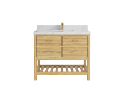 Parker Teak  42 in. W x 22 in. D  Single  Sink Bathroom Vanity in Light Natural with 2 in Calacatta Sienna Quartz Countertop