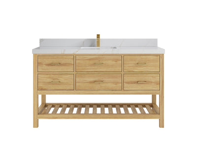 Parker Teak Wood 60 in. W x 22 in. D Single Sink Bathroom Vanity