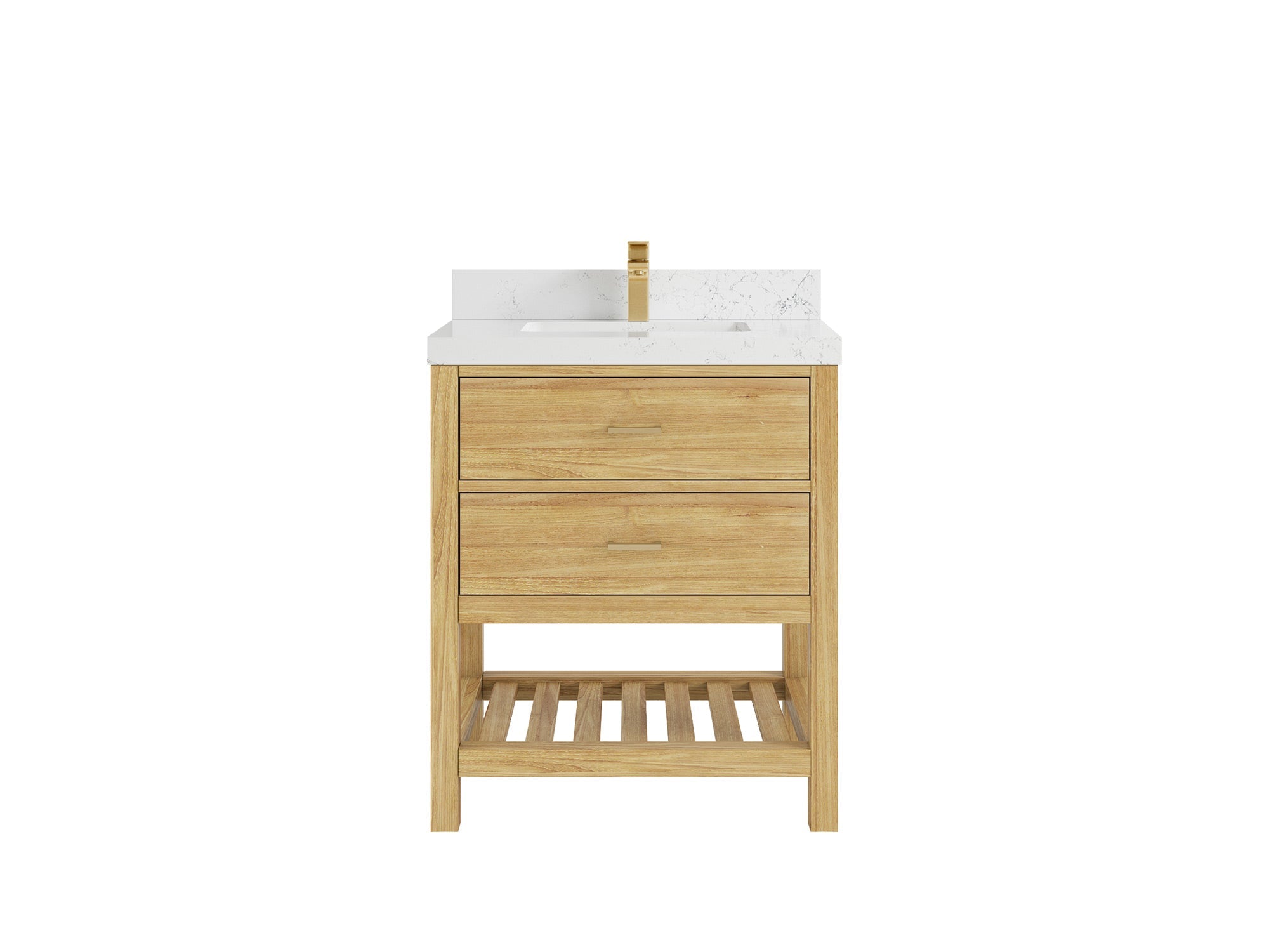 Parker Teak  30 in. W x 22 in. D Single Sink Bathroom Vanity in Light Natural with 2 in Empira White Quartz Countertop