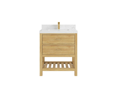 Parker Teak  30 in. W x 22 in. D Single Sink Bathroom Vanity in Light Natural with 2 in Empira White Quartz Countertop