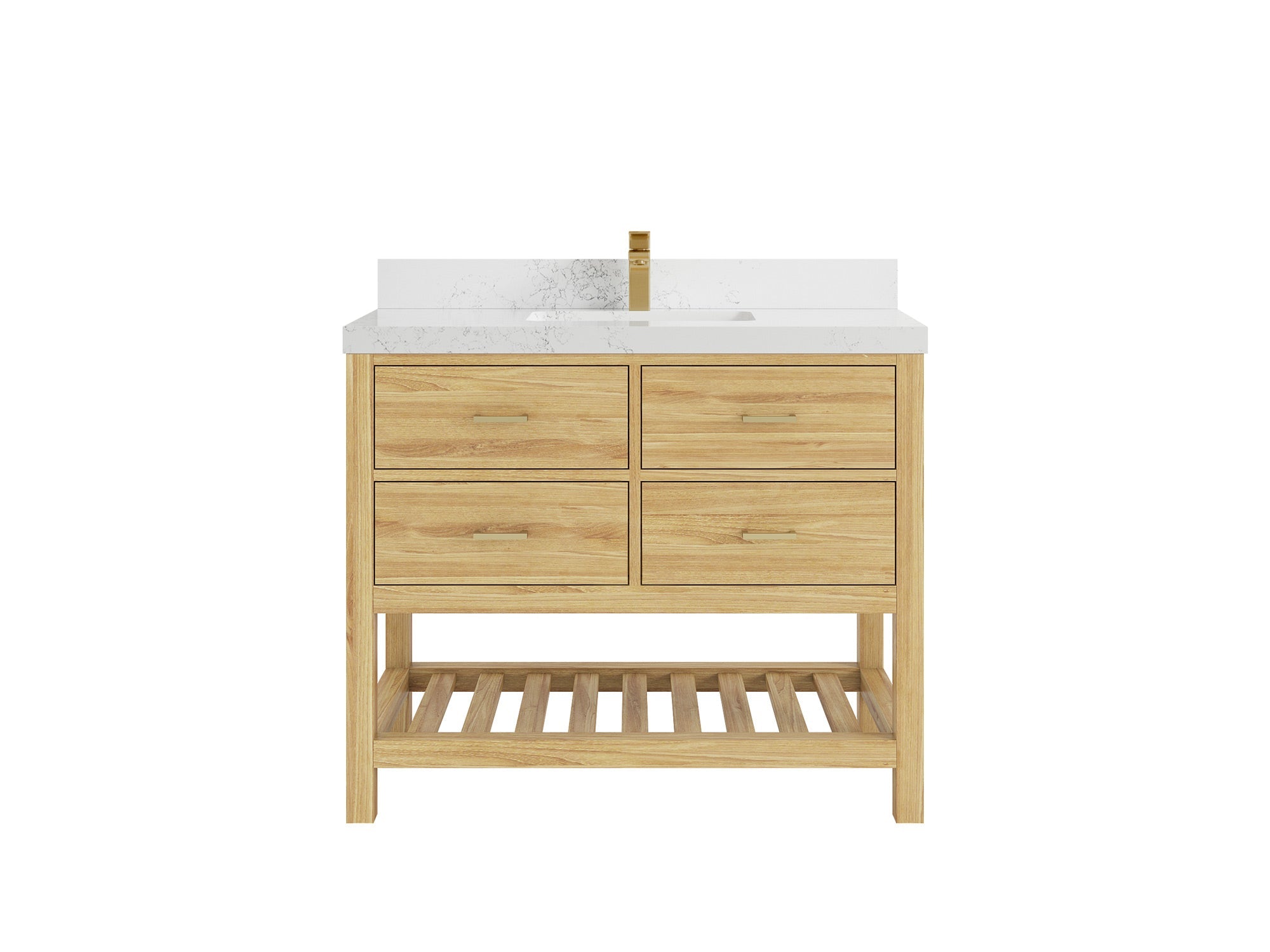 Parker Teak  42 in. W x 22 in. D Single Sink Bathroom Vanity in Light Natural with 2 in Empira White Quartz Countertop