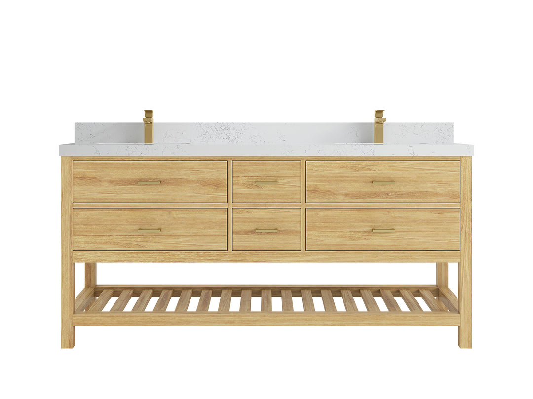 Parker Teak 72 in. W x 22 in. D double Sink Bathroom Vanity in Light Natural with 2 in Empira White Quartz Countertop