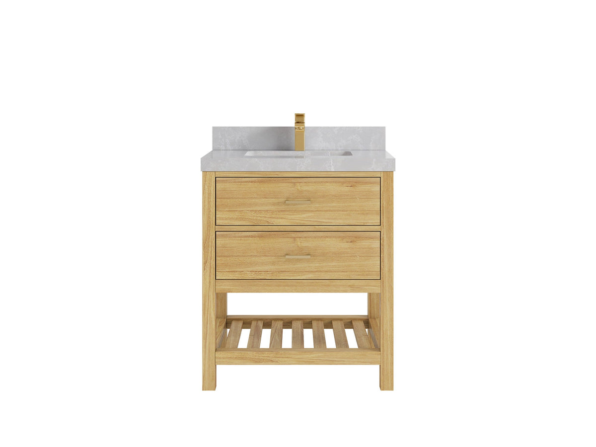 Parker Teak  30 in. W x 22 in. D Single Sink Bathroom Vanity in Light Natural with 2 in Pearl Light Gray Quartz Countertop