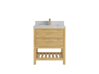 Parker Teak  30 in. W x 22 in. D Single Sink Bathroom Vanity in Light Natural with 2 in Pearl Light Gray Quartz Countertop
