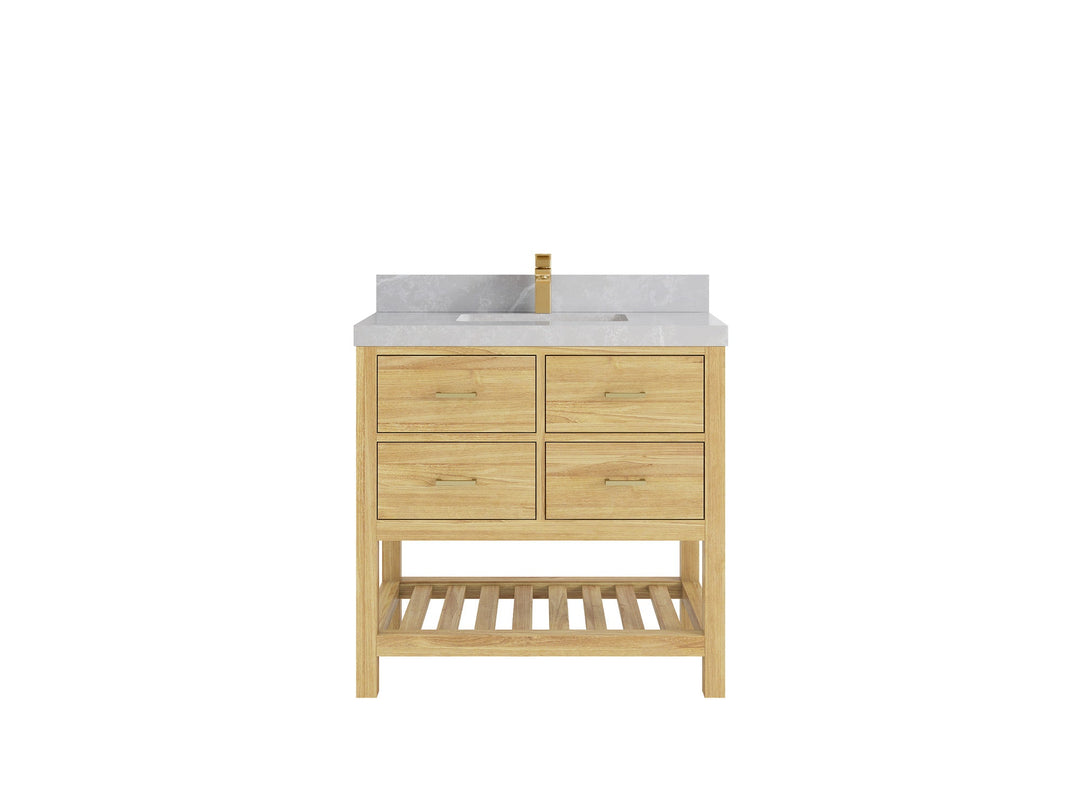 Parker Teak  36 in. W x 22 in. D Center Sink Bathroom Vanity in Light Natural  with 2 in Pearl Light Gray Quartz Countertop