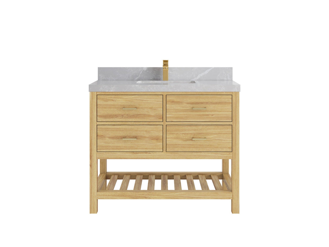 Parker Teak  42 in. W x 22 in. D Single Sink Bathroom Vanity in Light Natural with 2 in Pearl Light Gray Quartz Countertop