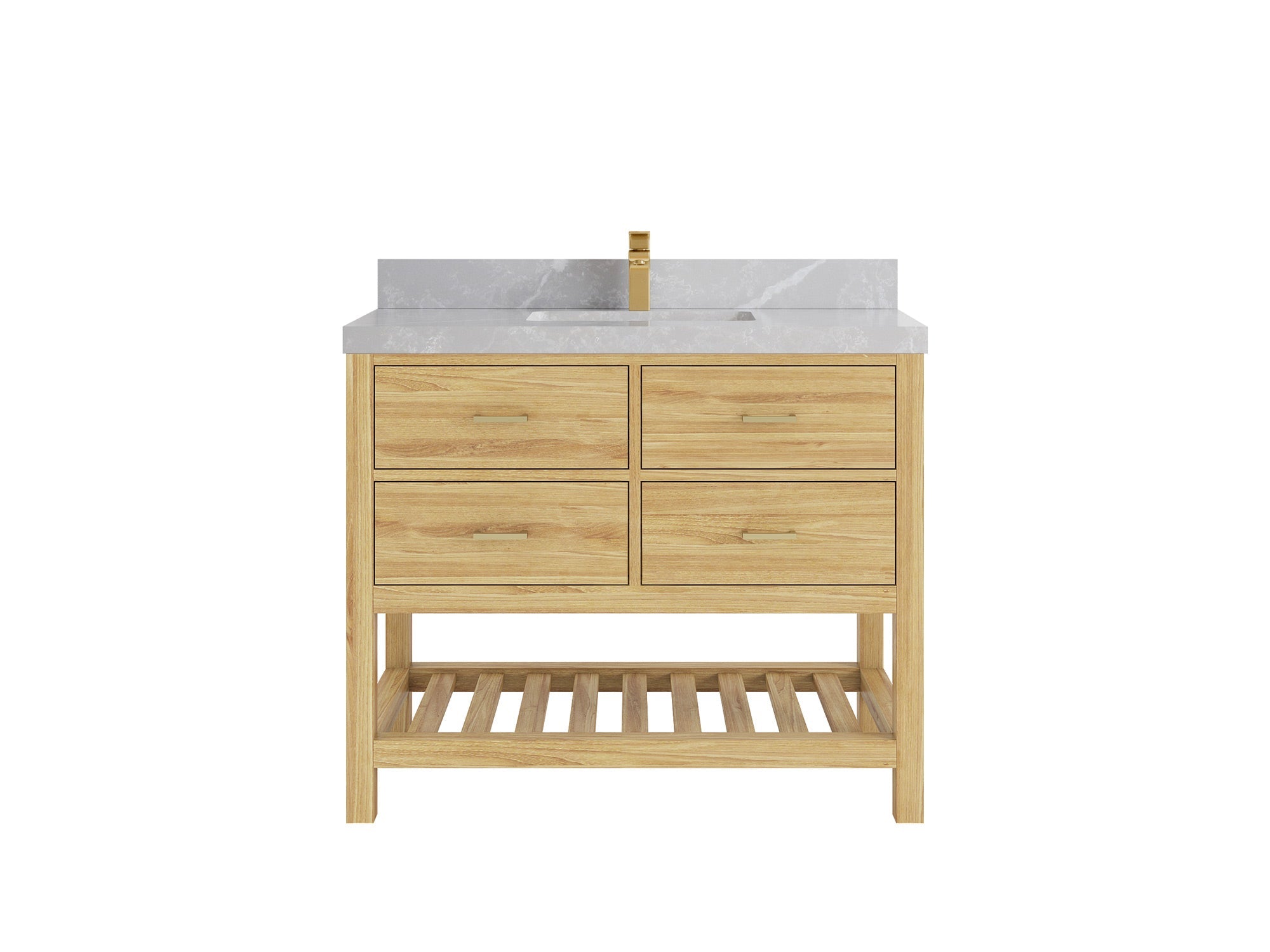 Parker Teak  42 in. W x 22 in. D Single Sink Bathroom Vanity in Light Natural with 2 in Pearl Light Gray Quartz Countertop