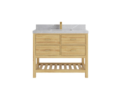 Parker Teak  42 in. W x 22 in. D Single Sink Bathroom Vanity in Light Natural with 2 in Pearl Light Gray Quartz Countertop