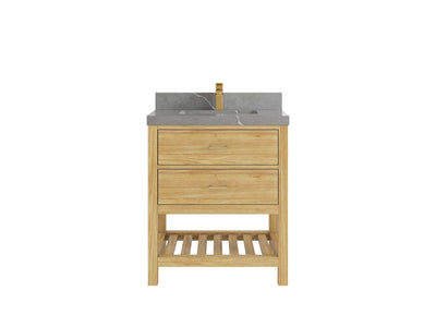 Parker Teak  30 in. W x 22 in. D Single Sink Bathroom Vanity in Light Natural with 2 in Piatra Gray Quartz Countertop