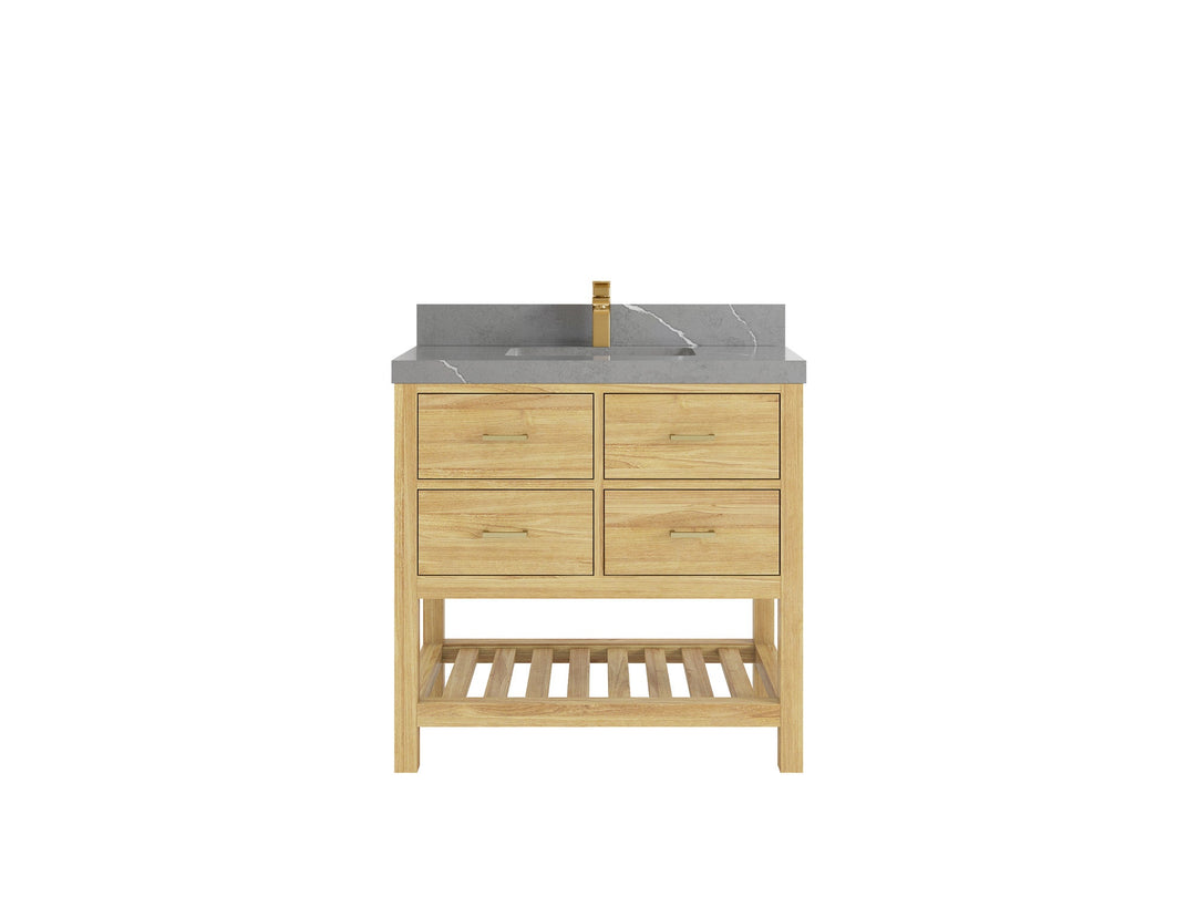 Parker Teak  36 in. W x 22 in. D Center Sink Bathroom Vanity in Light Natural  with 2 in Piatra Gray Quartz Countertop