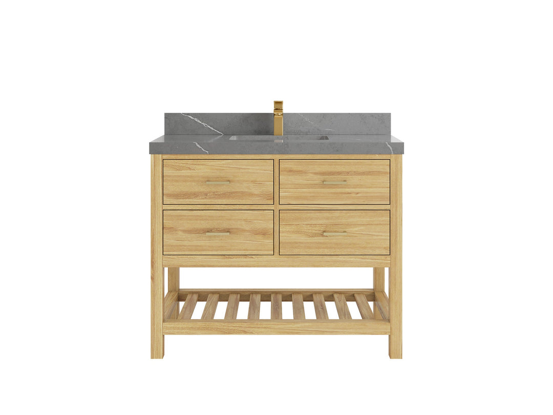 Parker Teak  42 in. W x 22 in. D Single Sink Bathroom Vanity in Light Natural with 2 in Piatra Gray Quartz Countertop