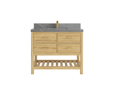 Parker Teak  42 in. W x 22 in. D Single Sink Bathroom Vanity in Light Natural with 2 in Piatra Gray Quartz Countertop