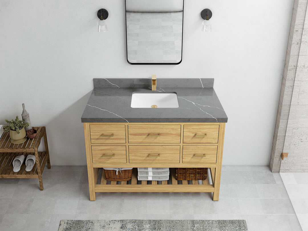 Parker Teak  48 in. W x 22 in. D Single Sink Bathroom Vanity in Light Natural with 2 in Piatra Gray Quartz Countertop – Top View