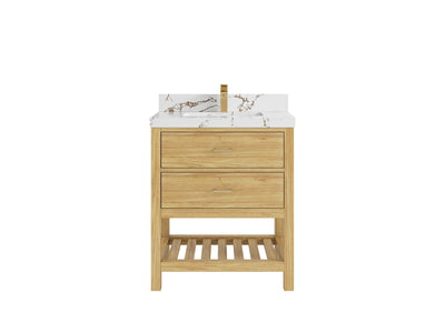 Parker Teak  30 in. W x 22 in. D Single Sink Bathroom Vanity in Light Natural with 2 in Viola Brown Quartz Countertop