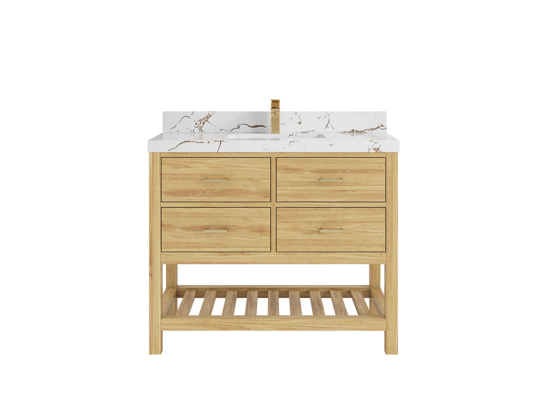Parker Teak  42 in. W x 22 in. D Single Sink Bathroom Vanity in Light Natural with 2 in Viola Brown Quartz Countertop