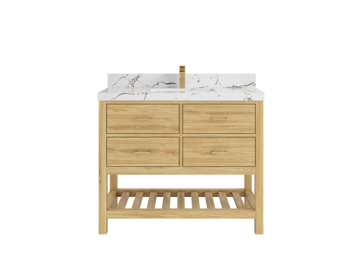 Parker Teak  42 in. W x 22 in. D Single Sink Bathroom Vanity in Light Natural with 2 in Viola Brown Quartz Countertop