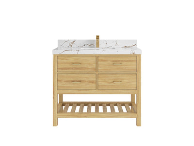 Parker Teak  42 in. W x 22 in. D Single Sink Bathroom Vanity in Light Natural with 2 in Viola Brown Quartz Countertop