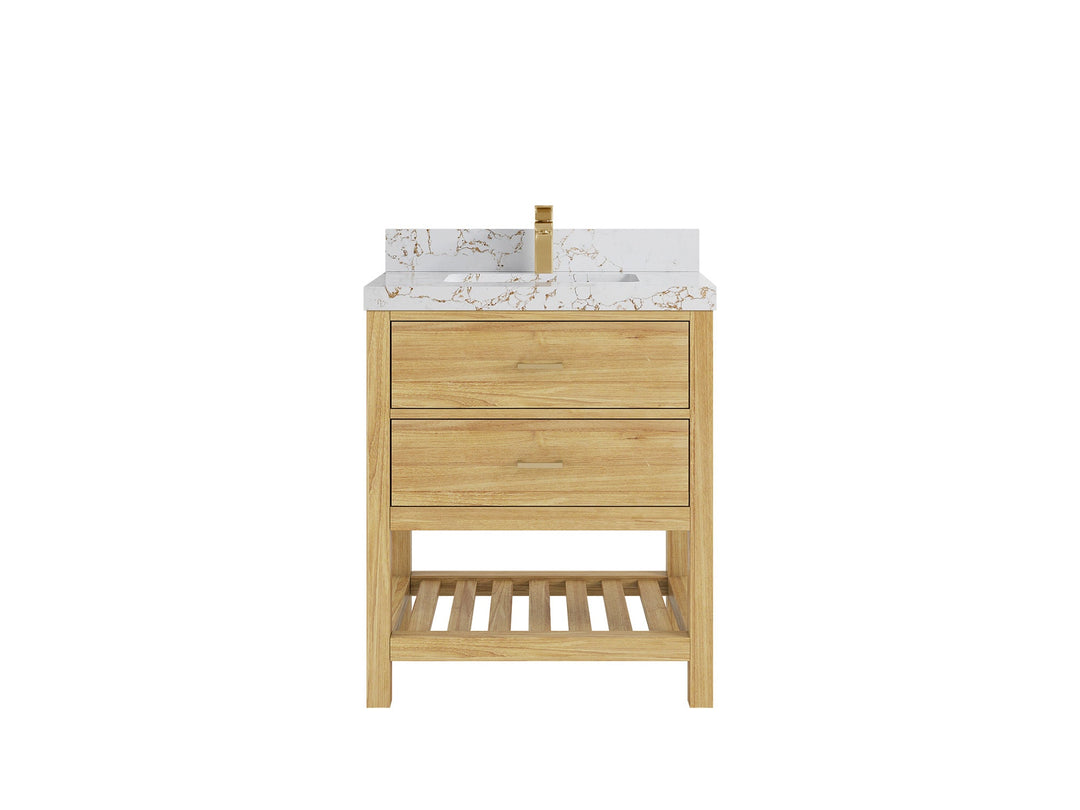 Parker Teak  30 in. W x 22 in. D Single Sink Bathroom Vanity in Light Natural with 2 in Viola Gold Quartz Countertop