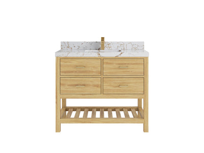 Parker Teak  42 in. W x 22 in. D Single Sink Bathroom Vanity in Light Natural with 2 in Viola Gold Quartz Countertop