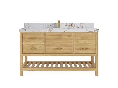 Parker Teak Wood 60 in. W x 22 in. D Single Sink Bathroom Vanity