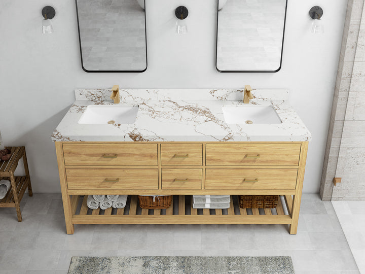 Parker Teak Wood 72 in. W x 22 in. D Double Sink Bathroom Vanity - photo 31