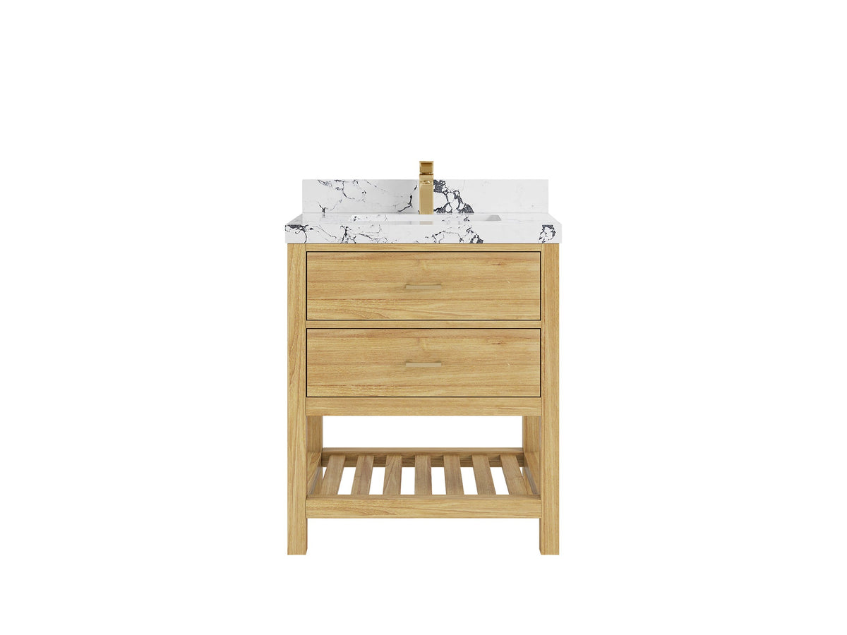 Parker Teak  30 in. W x 22 in. D Single Sink Bathroom Vanity in Light Natural with 2 in Viola Night Quartz Countertop