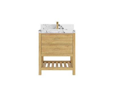 Parker Teak  30 in. W x 22 in. D Single Sink Bathroom Vanity in Light Natural with 2 in Viola Night Quartz Countertop