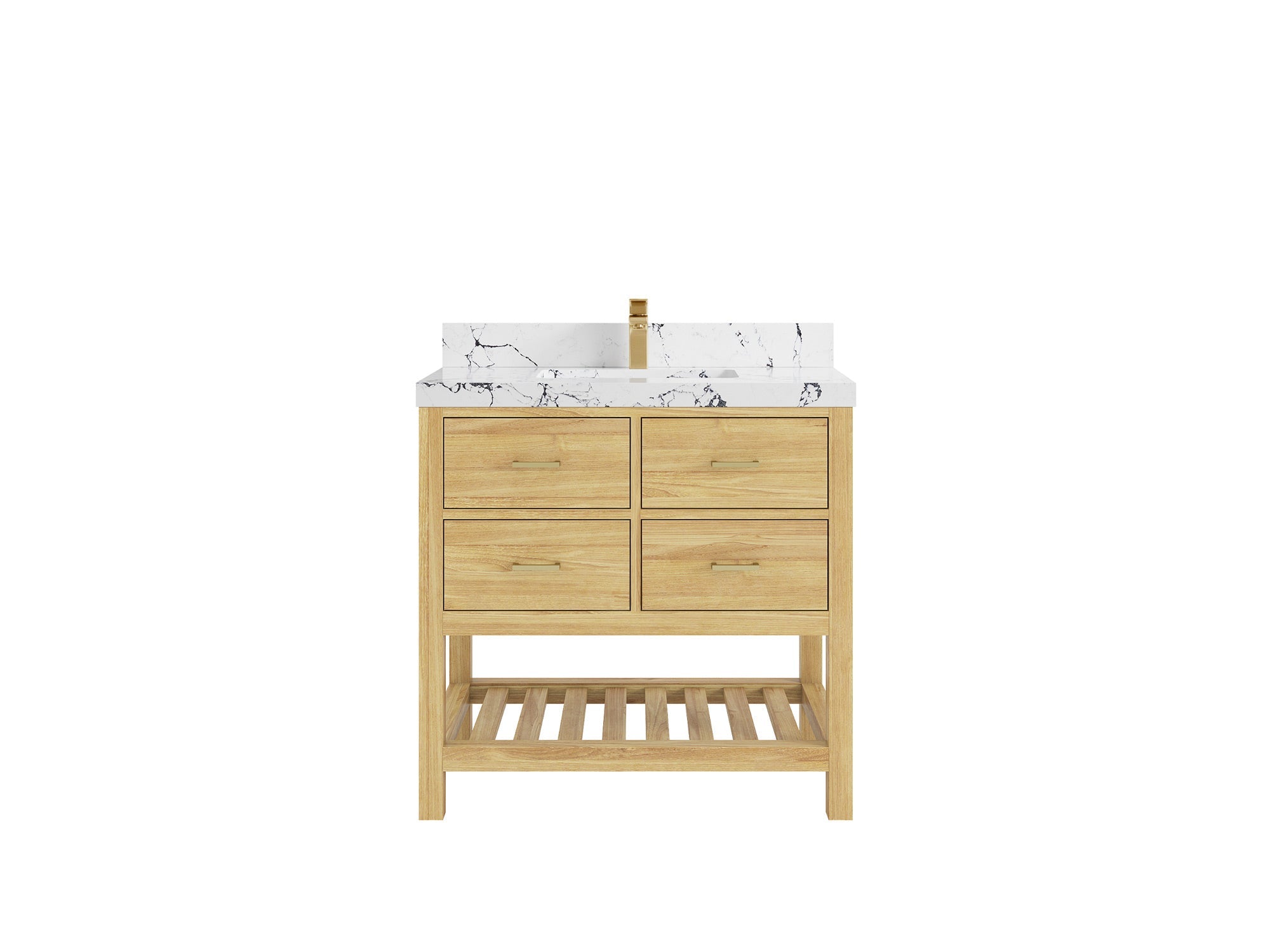 Parker Teak  36 in. W x 22 in. D Center Sink Bathroom Vanity in Light Natural  with 2 in Viola Night Quartz Countertop