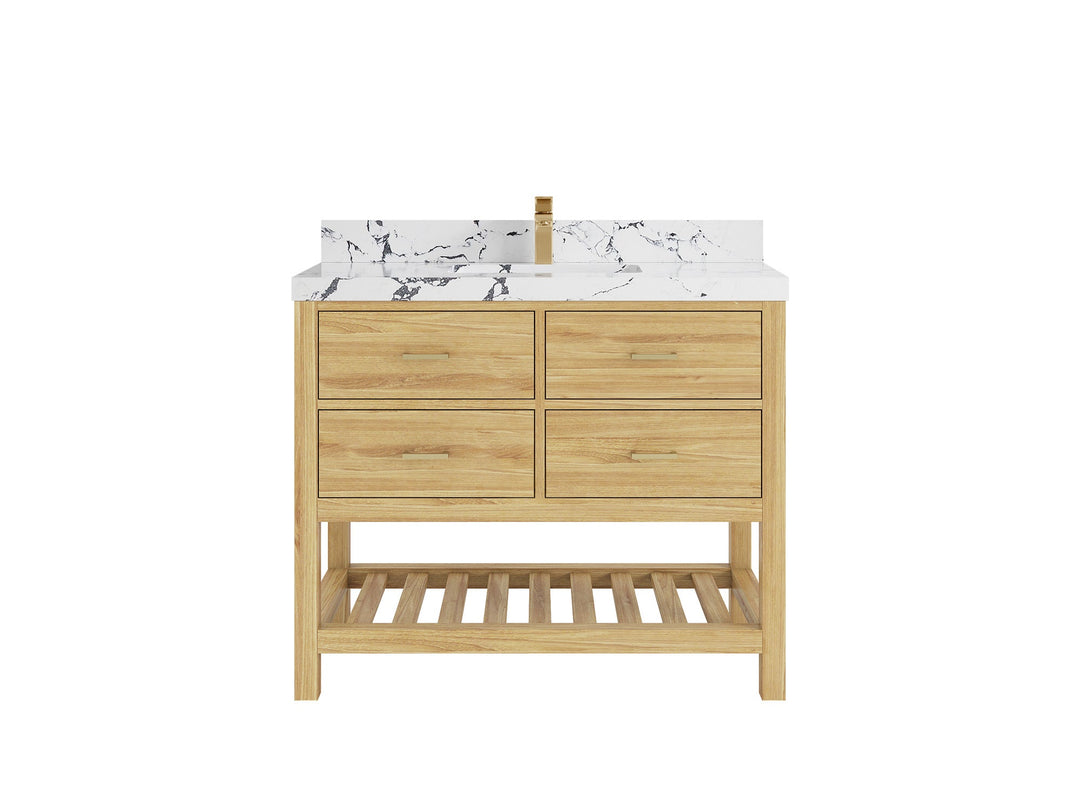 Parker Teak  42 in. W x 22 in. D Single Sink Bathroom Vanity in Light Natural with 2 in Viola Night Quartz Countertop
