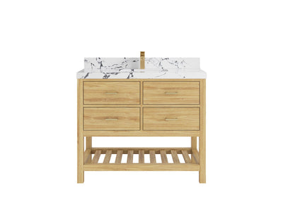 Parker Teak  42 in. W x 22 in. D Single Sink Bathroom Vanity in Light Natural with 2 in Viola Night Quartz Countertop