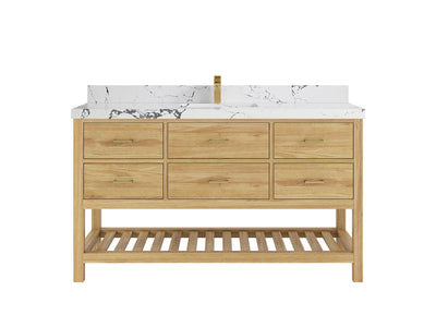 Parker Teak Wood 60 in. W x 22 in. D Single Sink Bathroom Vanity