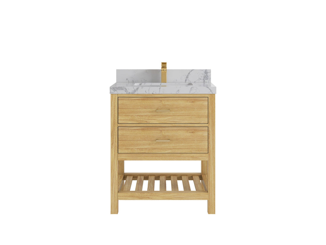 Parker Teak  30 in. W x 22 in. D Single Sink Bathroom Vanity in Light Natural with 2 in Venatino Quartz Countertop