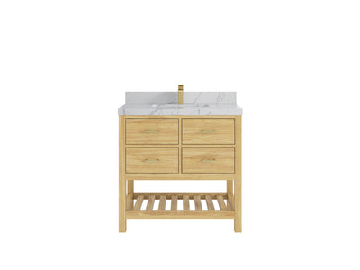 Parker Teak  36 in. W x 22 in. D Center Sink Bathroom Vanity in Light Natural  with 2 in Venatino Quartz Countertop