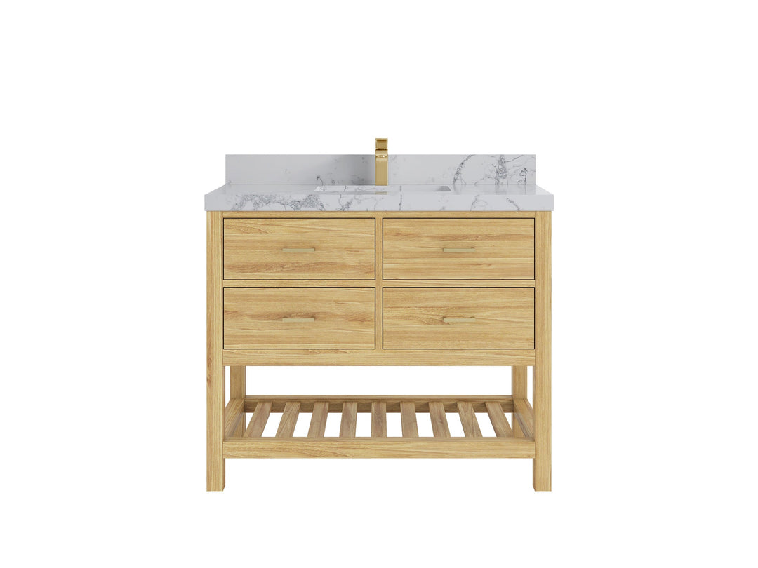 Parker Teak  42 in. W x 22 in. D Single Sink Bathroom Vanity in Light Natural with 2 in Venatino Quartz Countertop