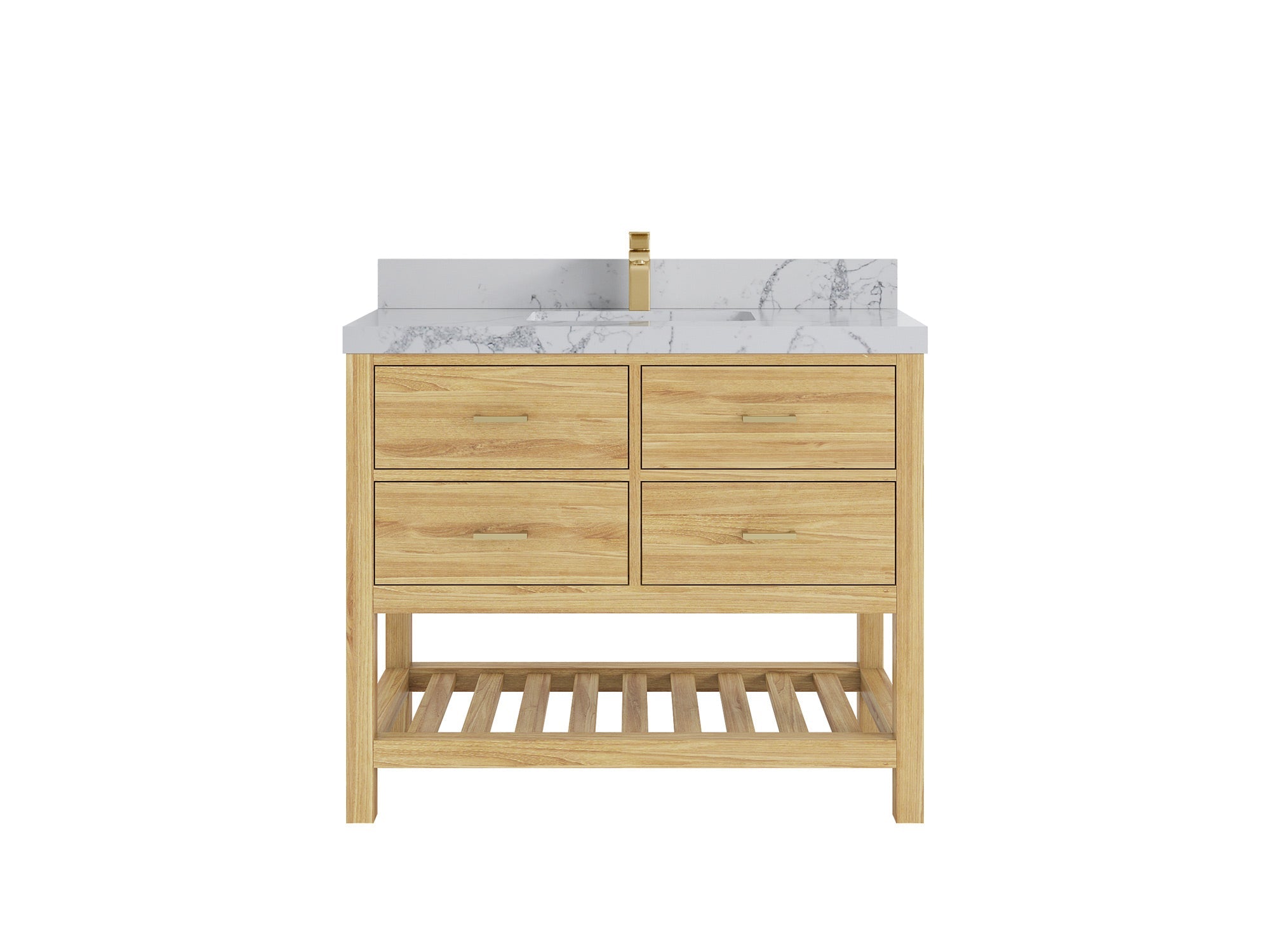 Parker Teak  42 in. W x 22 in. D Single Sink Bathroom Vanity in Light Natural with 2 in Venatino Quartz Countertop