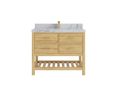 Parker Teak  42 in. W x 22 in. D Single Sink Bathroom Vanity in Light Natural with 2 in Venatino Quartz Countertop