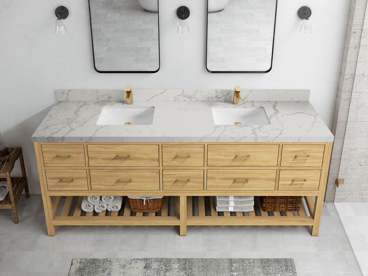 Parker Teak Wood 84 in. W x 22 in. D Double Sink Bathroom vanity with - photo 35