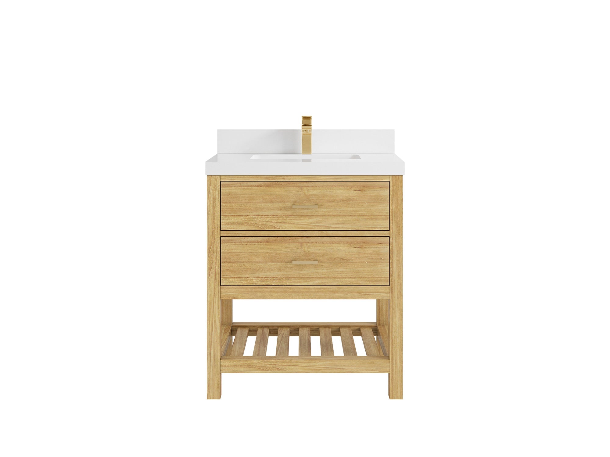Parker Teak  30 in. W x 22 in. D Single Sink Bathroom Vanity in Light Natural with 2 in White Quartz Countertop